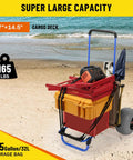 Beach Wagon Cart With 13 Inch Balloon Wheels, 165 Pound Load, Folding Sand Cart with storage bag on the beach