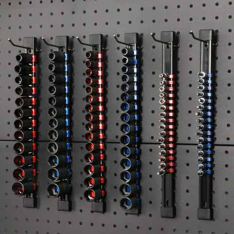 Portable ABS Socket Clip Rail Organizer For One Quarter Inch, Three Eighths Inch, And One Half Inch Drive Sockets on wall