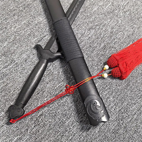 Tai Chi Sword Training Katana Style Practice Sword, 99cm High Elastic Polypropylene Blade with scabbard and red tassel