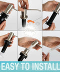 Easy installation steps for Top Fill Built In Kitchen Soap Dispenser with Stainless Steel Pump 17 Ounce Bottle