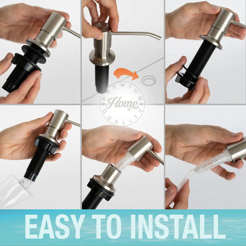 Easy installation steps for Top Fill Built In Kitchen Soap Dispenser with Stainless Steel Pump 17 Ounce Bottle