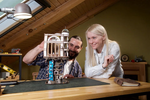 Gringotts Bank Marble Run 3D Wooden Puzzle For Adults Includes Continuous Marble Action Secret Vault System on a table