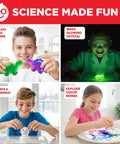 Hands On Science Kit For Kids Ages 8 To 12 With 100 Plus Chemistry And STEM Experiments Geyser Tube Ideas For Boys And Girls Educational Projects That Make Learning Fun. Children engaging in experiments like bath bombs, glowing crystals, and color explosions at a table.