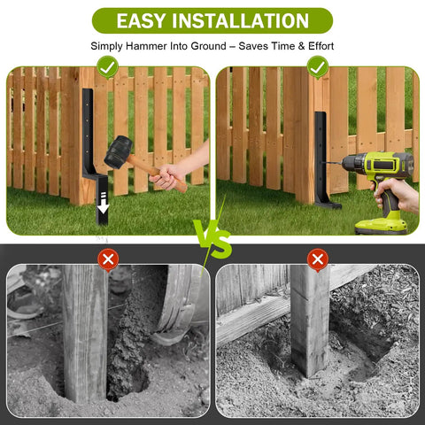 Set Of 4 Heavy Duty Fence Post Repair Anchors With Adjustable Width Ground Stakes for easy fence stabilization installation