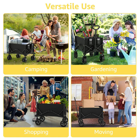 Beast Mode Hauler Collapsible Wagon With Wheels For Groceries And Gear, Folding Utility Cart in use for camping, gardening, shopping, moving.