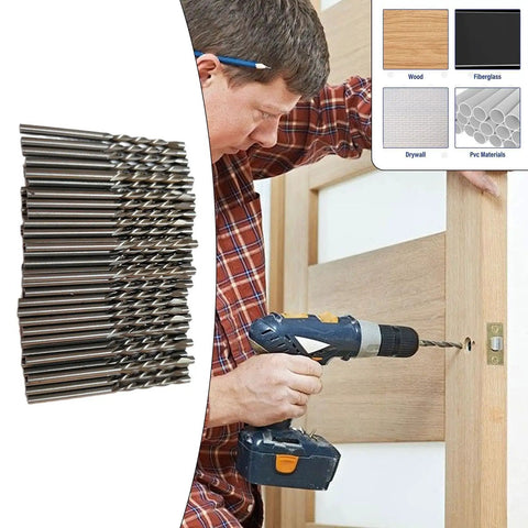50 Piece Drywall Drill Bit Set With One Eighth Inch Shank And Three Quarters Inch Cutting Depth Guide Point Bits For Power Tools Pro Grade Heavy Duty Kit For Pros And DIYers Home Projects in use on a power drill