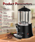 Pro Grade Commercial Hot Chocolate Machine And Beverage Warmer 10L Stainless Steel Dispenser displayed on wooden table
