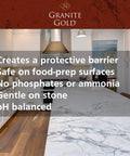 Water Based Sealer Spray For Granite Marble Travertine And Natural Stone Countertops That Keeps Your Stone Safe From Oil Water Coffee Wine Stains Etching And Soil Build Up 24 Fl Oz 1 Pack instruction text over kitchen countertop