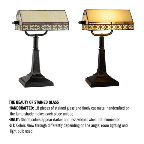 Tiffany Style Bankers Lamp With Stained Glass Shade For A Dope Desk Setup, vintage mission desk light, dark brown base