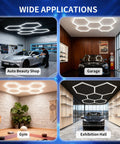 LED Garage Hexagon Lights 24 Pack With 168W 16800LM installed in garage, gym, and exhibition hall for daylight brightness