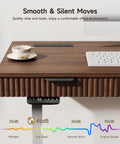 Killer 55 Inch Electric Standing Desk With Smooth Walnut Top And Ultra Silent Motor showing smooth surface with coffee cup.