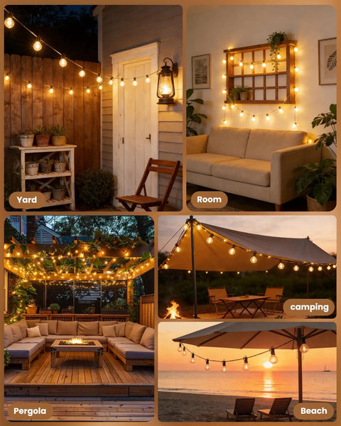 Outdoor String Lights 29 Feet G40 LED Patio Lighting Plug In With 13 Plastic Edison Bulbs And 1 Spare Waterproof Connectable