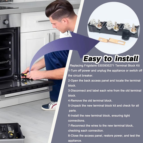Terminal Block Kit Replacement For Stoves, Ranges, Cooktops, And Ovens Model 5303935271 Compatible With Electrolux, Gibson, Kelvinator, Kenmore, And Similar Appliances No Fuss Easy DIY Install Replaces AP4353768 1466751 75303935271 AH2333392 EA2 on stove