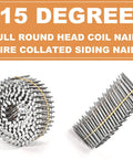 3600 Count Siding Nails 15-Degree Coil 1-1/2 Inch .092 Wire Ring Shank Full Round Head Hot-Dipped Galvanized