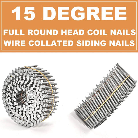 3600 Count Siding Nails 15-Degree Coil 1-1/2 Inch .092 Wire Ring Shank Full Round Head Hot-Dipped Galvanized