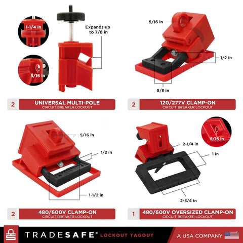 Electrical Lockout Tagout Kit For Circuit Breakers Ready To Roll 120 277V To 480 600V With Hasps Tags And Carrying Bag OSHA Compliant
