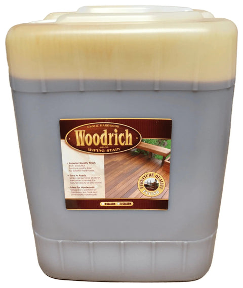Wiping Wood Stain for Decks and Fences 5 Gallon Amaretto in container designed for easy application on exotic hardwoods.