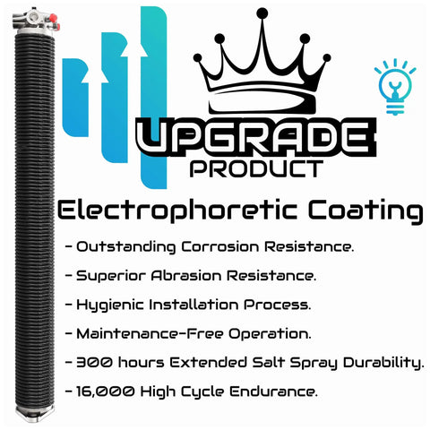 Garage Door Torsion Springs With Non Slip Winding Bars And Oil Free Coil For Smooth Operation 2 Inch Inside Diameter And 22 Inch Length Heat Treated Steel With Aluminum Cones And Electrophoretic Coating For Corrosion And Abrasion Resistance displayed with upgrade benefits