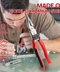 Powerful Lineman's Pliers With Wire Stripper And Crimper, Heavy Duty High Leverage Eight And A Half Inch Pliers for Electricians in use