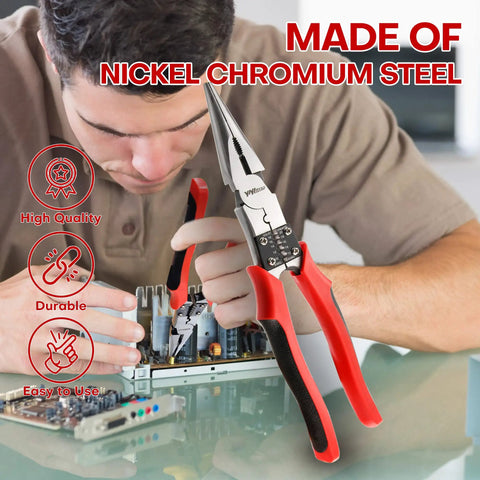 Powerful Lineman's Pliers With Wire Stripper And Crimper, Heavy Duty High Leverage Eight And A Half Inch Pliers for Electricians in use
