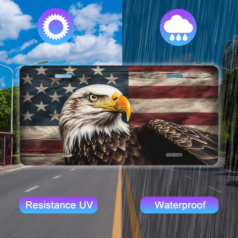 American Flag Eagle License Plate Cover Dope Rust Proof Stainless Steel Car Tag For Men And Women Vanity Plate Decor