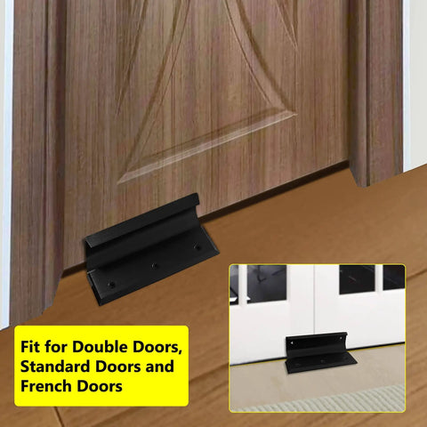 Double Protection Door Brace And Security Barricade For Home Doors installed on a wooden door, showing dark bronze finish.