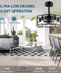 20 Inch Black Caged Ceiling Fan With Light Remote Included Industrial Fandelier in a modern living room