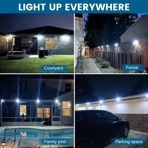 Solar Outdoor Security Lights Wireless Motion Sensor Waterproof LED Path Lighting for Front Door Backyard Steps Garage Garden with 400LM Output 4 Pack Durable Weatherproof Design in various outdoor settings