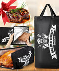 Insulated Meat Resting Blanket For BBQ And Smoking Large 15 Inch Wide By 21 Inch High By 7 Inch Deep Resting Bag displaying inner and outer views