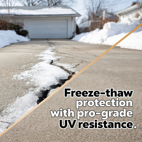 Heavy Duty Penetrating Concrete Sealer For Driveway One Gallon Water Based Paver Protectant Outdoor Waterproof showing cracked driveway.