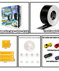 Ultra Long 16.4-Foot Flexible Race Track For Kids 3 And Up, dual lane set, suction cups, four cars, track roll-up shown in box