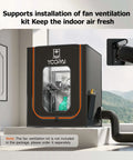 Black 3D printer enclosure with vent hose supports Adjustable Ventilation Kit For 3D Printer Enclosure To Improve Print Quality