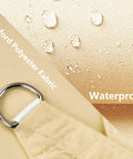 Close-up of Waterproof Triangle Shade Sail 18x18x25.5 Feet material, showing waterproof Oxford polyester fabric with metal ring.