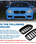 Front Kidney Grille Double Slats In Glossy Black For BMW 5 Series F10 F11 F18 2010 To 2017 Sedans ABS Plastic Construction