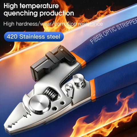 8 In 1 Fiber Optic Stripper Tool For FTTH Telecom Wires All In One Workhorse Cable Stripping Cutter For 2mm By 3mm Regular Fiber And 1.6mm By 2.1mm 5G Fiber Lightweight Durable Pliers, 420 stainless steel