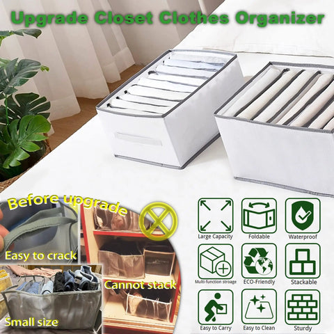 Two Pack Upgraded Closet Organizer With Handle, 9 Grid Thick Fabric Storage Box for jeans, shirts, and sweaters on shelf