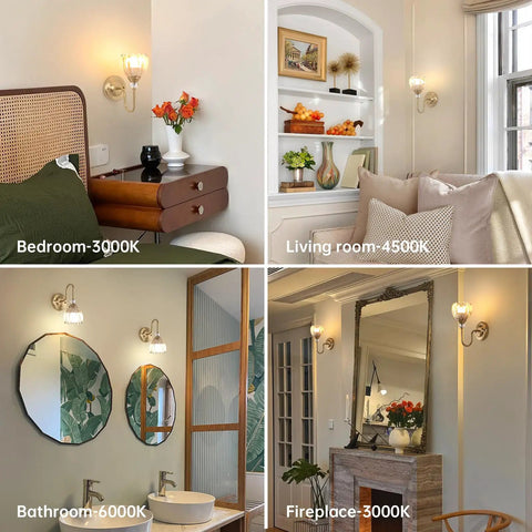 Two Pack Vintage Battery Powered Wall Sconces With 5000mAh Rechargeable Battery Remote Control Dimmable Tulip Amber Shades Wireless Easy Install for Bedroom Living Room and Bathroom in various lighting settings