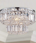 Lit Modern Chrome Crystal Flush Mount LED Chandelier Light Fixture For Dining Room Living Room Bedroom And Bath 4 G9 Bulbs Required 13 Inch Diameter And 9 Inch Height