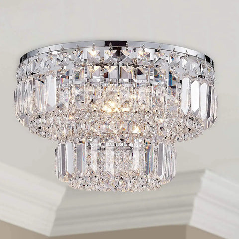 Lit Modern Chrome Crystal Flush Mount LED Chandelier Light Fixture For Dining Room Living Room Bedroom And Bath 4 G9 Bulbs Required 13 Inch Diameter And 9 Inch Height