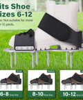 Heavy Duty Lawn Aerator Shoes with Thick Metal Base and Longer Steel Spikes Adjustable Straps displayed on grass.