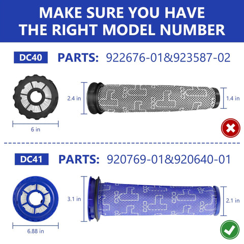 Beast Mode Replacement Filter Set For DC41 And Other Vacuum Models showing correct and incorrect parts dimensions
