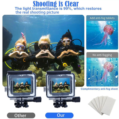 Divers using GoPro Hero 4K Waterproof Case Underwater Housing 196 Ft 60 M with Mount and Lens Protector Kit in clear water