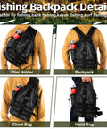 85 Piece Fishing Backpack Gear Kit with Tackle Boxes, showing sling bag, rod holder, and pliers set, for ultimate tackle kit.