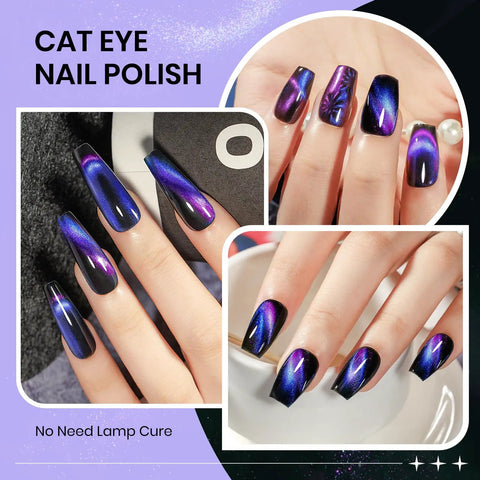 9D Magnetic Cat Eye Nail Polish Kit With Magnet Quick Dry Finish Dope Holographic Galaxy Lacquer That Requires Black Base Coat Non Gel Nail Polish For Women Girls 16ml Fast Dry Manicure on nails