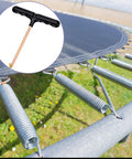 Close-up view of trampoline springs with inset image of 2 Pack Trampoline Spring Pull Tool With T Hook Universal Fit Easy Pull Design.