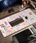 Pink Cute Desk Pad 31.5 By 15.7 Inches Large Mouse Pad For Keyboard And Mouse on a workspace, non-slip base, playful design.