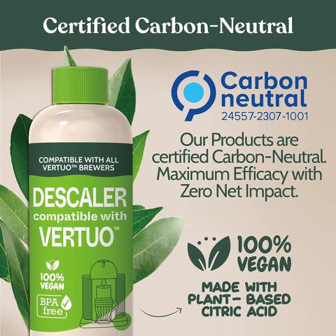 Nespresso Vertuo Cleaning And Descaling Kit For Eco Friendly Maintenance Includes Descaling Solution Bottle No Fuss Six Cleaning Tablets Reusable Pod Carbon Neutral Vertuoline Care Six Month Supply, vegan descaler bottle with green lid