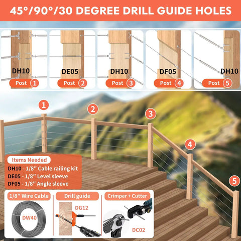 45/90/30 degree drill guide holes on wooden railing posts with Go To 45 30 90 Degree Angle Drill Guide For Straight And Angled Holes Aluminum Drill Jig.