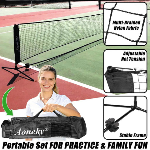 All In One Portable Pickleball And Tennis Practice Net System No Tools Easy Setup In Minutes, 10ft net on court with carry bag