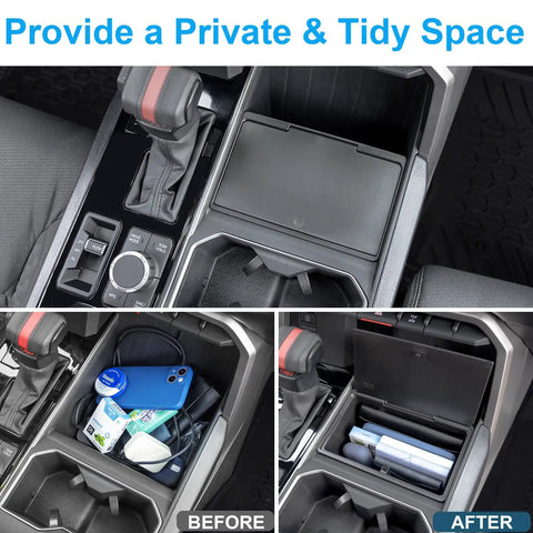 Toyota Tundra And Sequoia Hidden Center Console Organizer with Press Open Secret Compartment for 2022-2026 models
